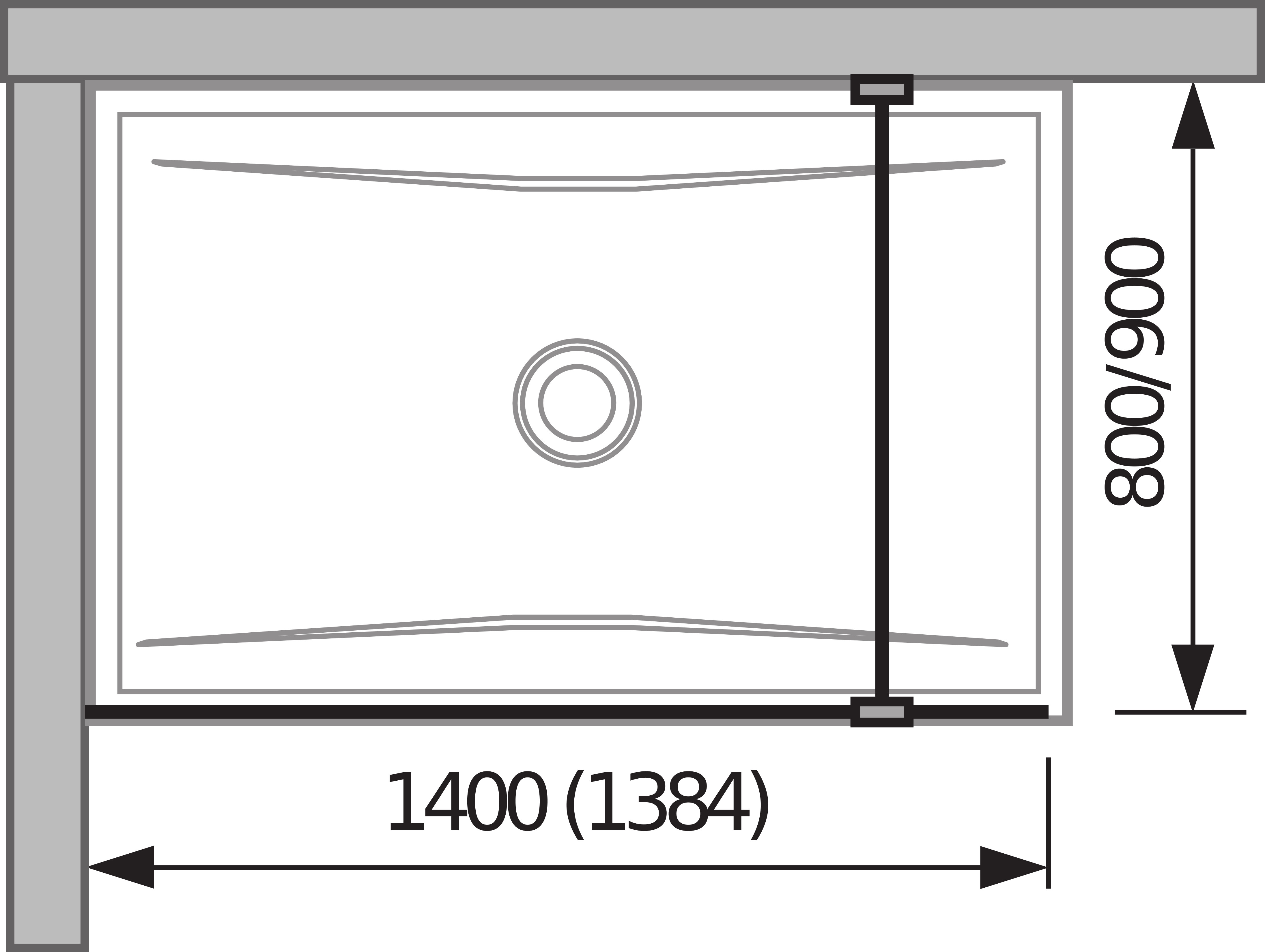 SKLENĚNÁ STĚNA BOČNÍ PRO SPRCHOVOU VANIČKU 1400X800:900 MM